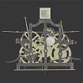 Vintage Mechanical Device With Metal Frame Large Gears Rotating Wheels Levers And Top Box
