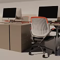 Modern Office Desk Workstations With Ergonomic Chairs Computer Monitors And Keyboards 3d model