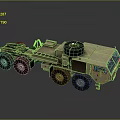 Sand Colored Military Tank With Six Wheels Spare Tire And Cargo Bed