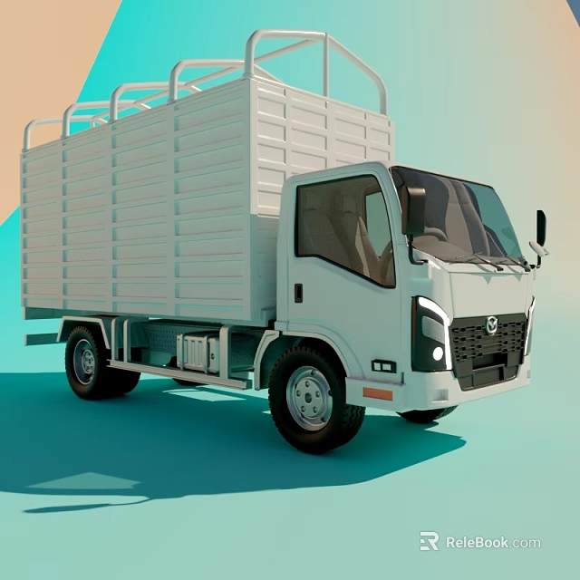White Utility Truck Featuring Modern Cargo Bed with Safety Rails and Front Design 3d model 