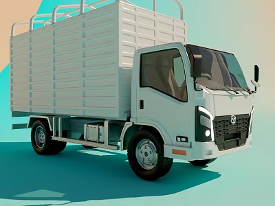 White Utility Truck Featuring Modern Cargo Bed with Safety Rails and Front Design 3d model