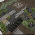Japanese Style Garden Courtyard With Stone Pathway Gravel Decoration Green Plants And Wooden Platform