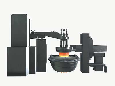 Industrial Furnace with Mechanical Arm and Circular Container for High Temperature Metal Processing 3d model
