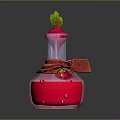 Magic Weapon Pink Bottle With Green Leaf Decoration And Red Tag 3d model