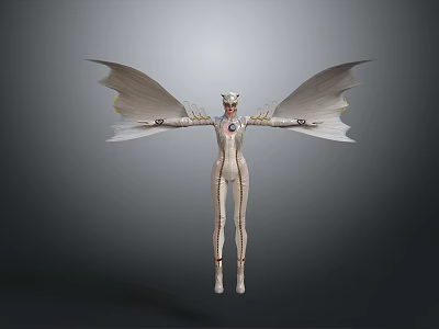 Winged Humanoid Decorative Figurine With White Body And Red Chest Gem For Home Decor 3d model