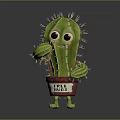 Cute cartoon cactus plant featuring big eyes red pot green feet and LOVE HUGS text