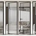 Modern Interior Featuring Glass Hinged Doors With Black Frames And Various Patterns 3d model