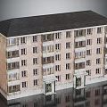 Brick Apartment Building With Multiple Floors Balconies Windows And Dark Roof 3d model