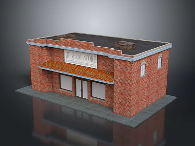 General Store Building With Red Brick Facade Awning Sign Front Doors And Windows 3d model
