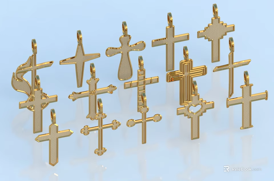 Golden Cross Decorative Ornament Combination Set For Home Decoration 3d model 
