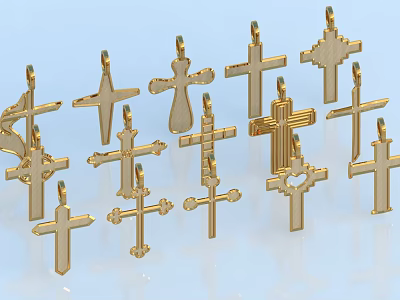 Golden Cross Decorative Ornament Combination Set For Home Decoration 3d model