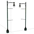 Green Outdoor Street Lights With Poles Crossbars And White Shades