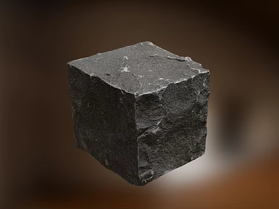 Natural Black Stone Cube With Rough Surface On Wooden Background 3d model