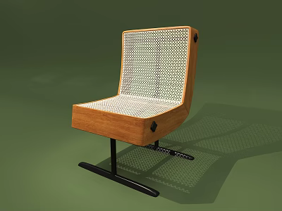 Modern Wooden Frame Dining Chair With Mesh Backrest And Metal Legs Design 3d model