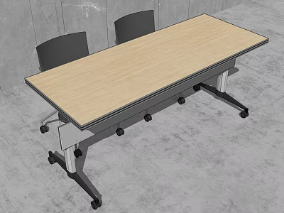 Modern Conference Table With Wooden Top Black Chairs And Metal Frame On Wheels 3d model