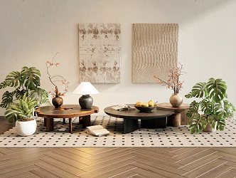 Natural Wind Tea Table Combination Vase Jewelry Ornaments Plant Potted Plant Decorative Painting 3d model