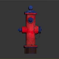 Red And Blue Fire Hydrant With Metal Chains On Gray Background