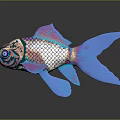 Colorful Fish Sculpture With Intricate Carving Details Blue And Purple Metallic Texture