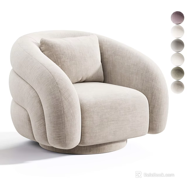 Beige Rounded Leisure Chair With Curved Armrests Plush Cushion And Color Options 3d model 
