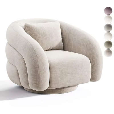 Beige Rounded Leisure Chair With Curved Armrests Plush Cushion And Color Options 3d model