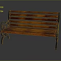 Vintage Wooden Slat Bench With Metal Armrests And Legs Against Gray Background