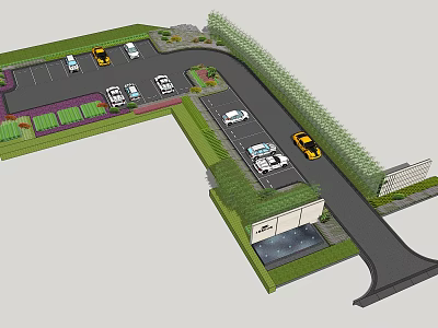 Eco-Friendly Parking Lot Design With Green Landscaping Parking Spaces And Trees 3d model