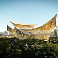 Bamboo Visitor Center With Unique Curved Roofs Surrounded by Greenery and Natural Landscape