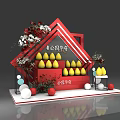 Park Huafu Photo Check In Spot With Red Geometric Structure Yellow Decorations Flowers And Balls