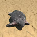 Reptile Sea Turtle Lying On Sandy Beach With Natural Habitat Scene