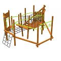 Wooden Playground Equipment With Climbing Net Ropes Railings And Platforms For Kids