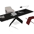 Desk and Chair Combination Stool Desk Lamp 3d model