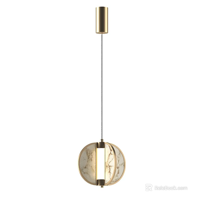 Modern Brass Pendant Light With Round Bamboo Pattern Shade And Adjustable Hanging Cord 3d model