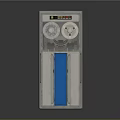 Modern Water Dispenser With Dual Circular Taps Blue Front Panel And Gray Body