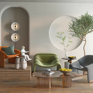 Lazy Sofa Casual Sofa Casual Table Potted Floor Lamp 3d model