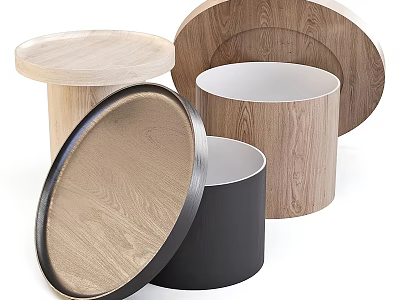 Round Wooden And Black Decorative Storage Containers With Tray Design 3d model