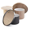 Round Wooden And Black Decorative Storage Containers With Tray Design