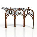 Classic Architectural Wooden Arched Structure with Decorative Iron Lattice and Carved Posts