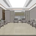 Elegant New Chinese Style Meeting Room With Comfortable Fabric Sofa Sets And Classical Calligraphy Decor