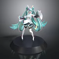 3D Anime Character Model With Long Turquoise Hair Rabbit Ears And Black Display Base