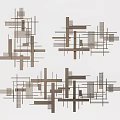 Three Abstract Geometric Wall Decor Pieces With Brown Lines And Modern Design 3d model