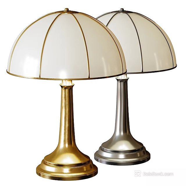 Elegant Table Lamps with White Shades and Gold Silver Bases for Home Decor 3d model 