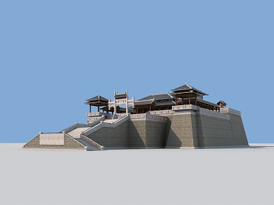 Ancient Architecture Structure With Stone Steps Wall Base Pavilions And Traditional Roofs 3d model
