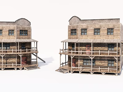 Two Story Wooden House With Balcony Railings Windows And Doors 3d model
