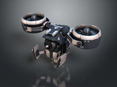 Detailed Futuristic Mechanical Drone 3D Model With Dual Propellers And Camera 3d model