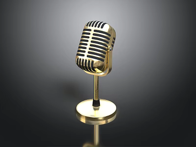 Vintage Golden Microphone Design With Classic Stand And Reflective Base 3d model