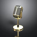 Vintage Golden Microphone Design With Classic Stand And Reflective Base