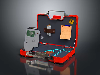Open Red Case With Digital Screen And Tools Inside Organized Storage 3d model