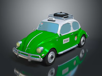 Green And White Vintage Beetle Taxi With Roof Rack And Door TAXI Sign 3d model