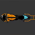 Motorcycle Black Orange Blue Sleek Design With Sporty Body Frame Wheels And Orange Kickstand