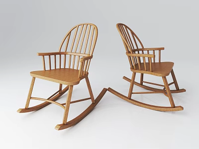 Traditional Wooden Rocking Chairs With Armrests Comfortable Seats And Curved Rocking Legs 3d model